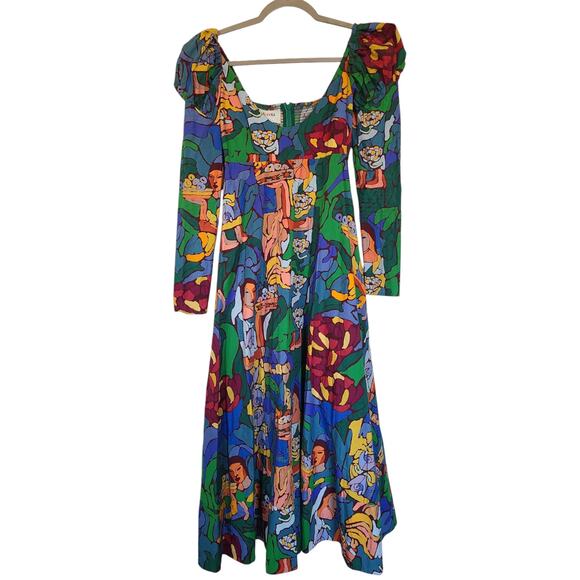 De Loreta Frida Printed Puff Shoulder Midi Dress Size XS - Picture 3 of 9